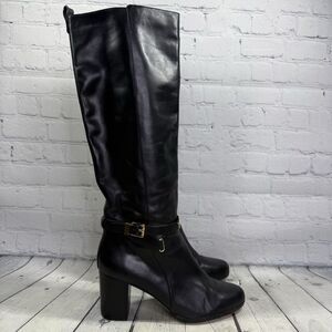 Michael Kors Riding Boots Women Size 11 Black Leather Preppy Heel Equestrian